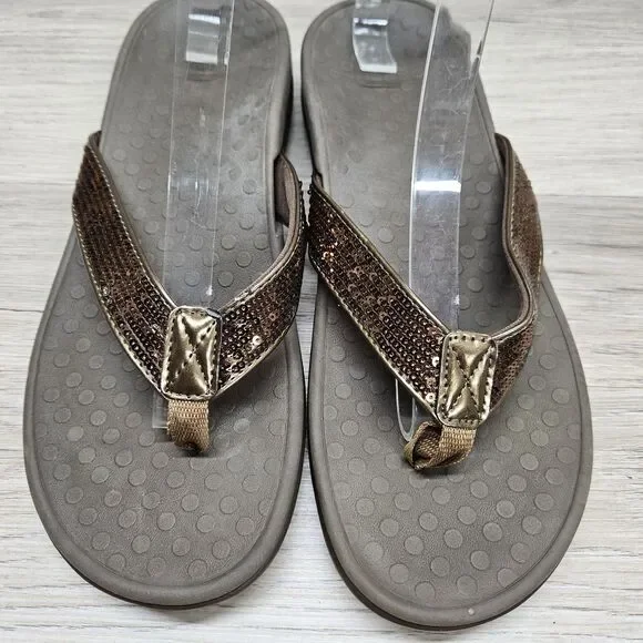 Vionic Womens Bronze Tide Sequins Sandal Size 9 Casual Flip Flop Sparkle - Picture 6 of 8